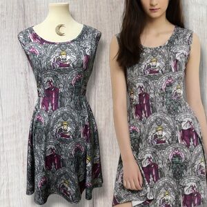 Disney Villians Maleficent Ursula Evil Queen Stained Glass Skater Dress Large